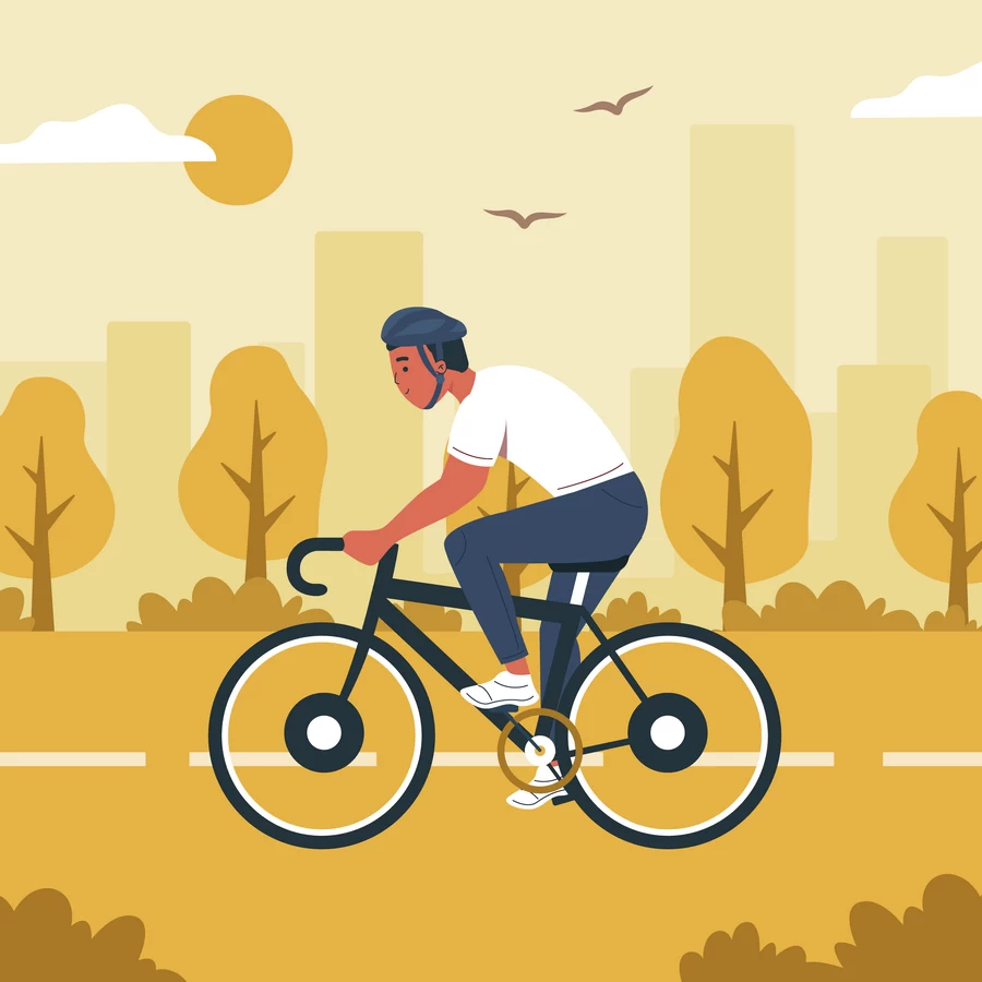 卡通扁平小人校园运动会跑步自行车比赛场景插画AI矢量设计素材【004】